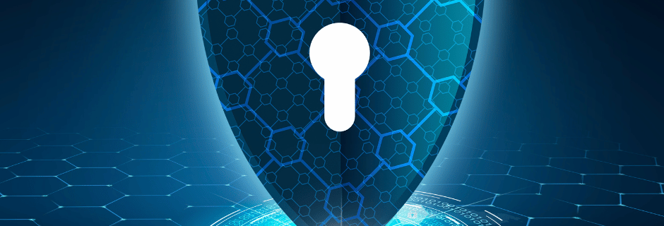 serrure de protection informatique en bleu (antivirus)